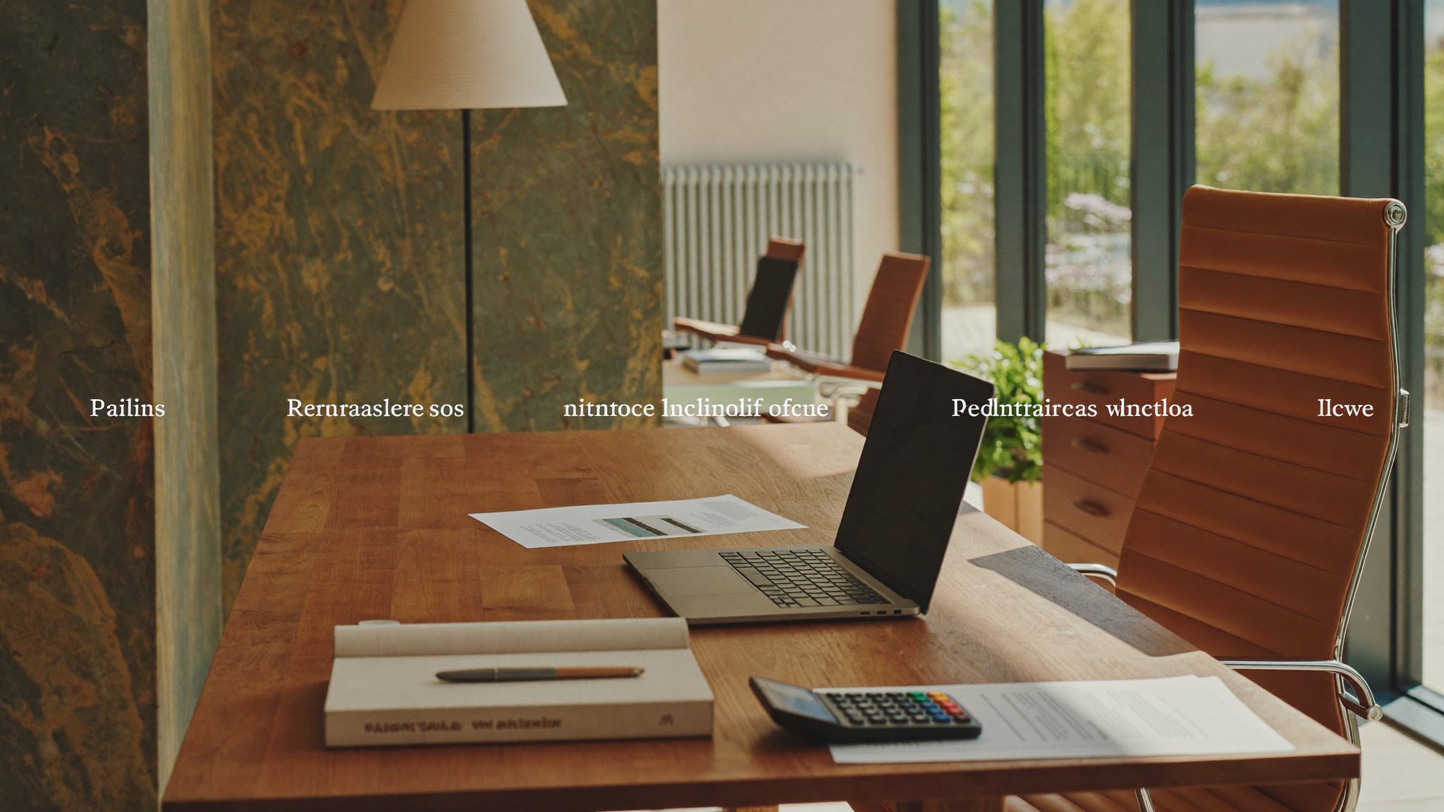 A calm financial consulting workspace with documents and a laptop